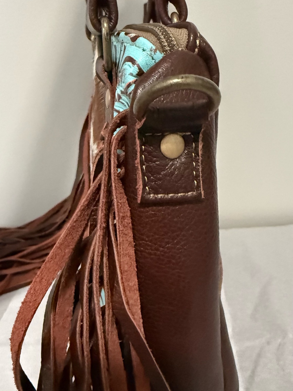NWOT Myra Cowhide Tooled Leather Fringe Satchel CC - Picture 15 of 16